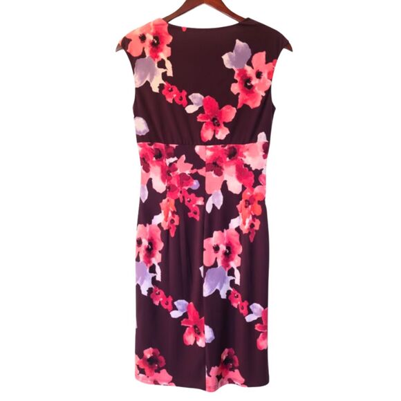LAUREN Ralph Lauren Dress Purple Pink Floral Sleeveless V-Neck Stretch Midi 8 - Picture 2 of 7